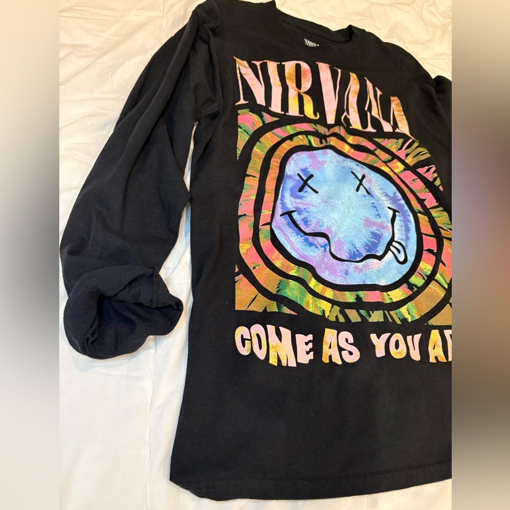 Nirvana Come As You Are Long Sleeve Top Black Graphic Y2K Grunge Unisex Small - Picture 3 of 8